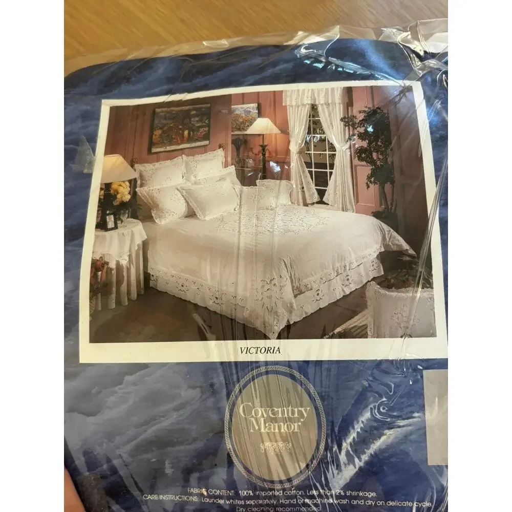 Coventry Manor Victoria King Duvet Set White 100% Cotton NEW Sealed 4 Pc